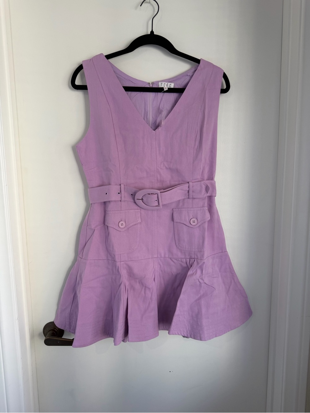 TCEC Lavender V-Neck Belted Flared Dress